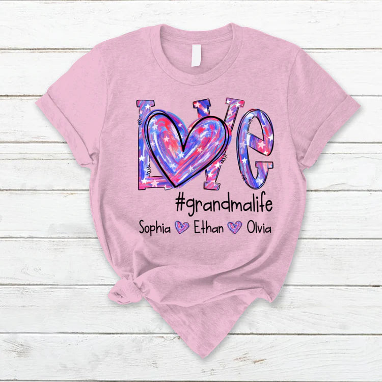 Love Grandmalife/MomLife Color And Grandkids/Son Custom Names T-Shirt