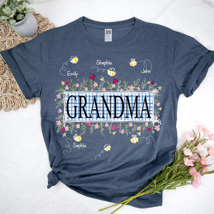 Custom Wildflower Soft Colors Grandma And Kids Bee T-Shirt