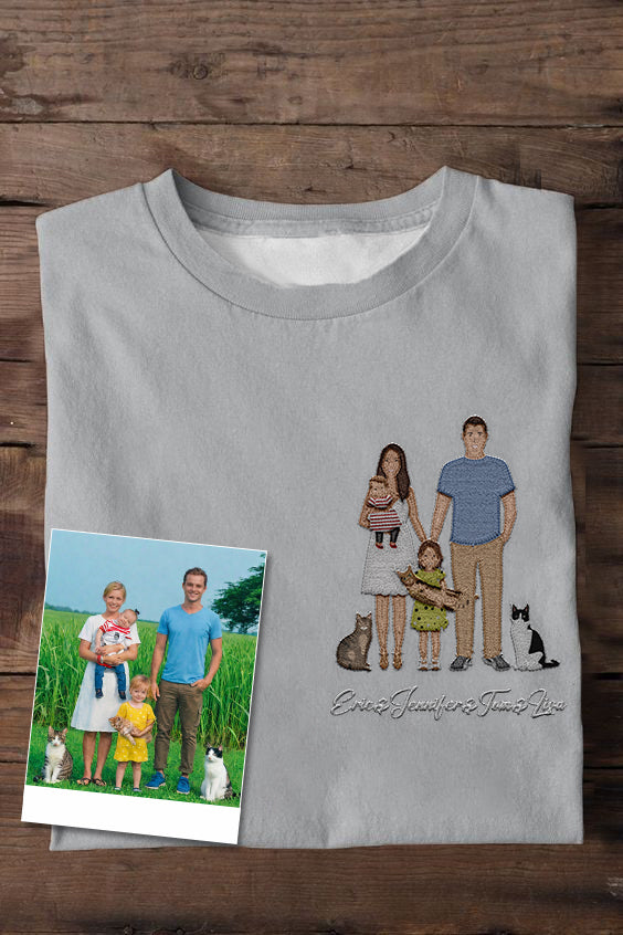 Custom Family Members Embroidered T-Shirt