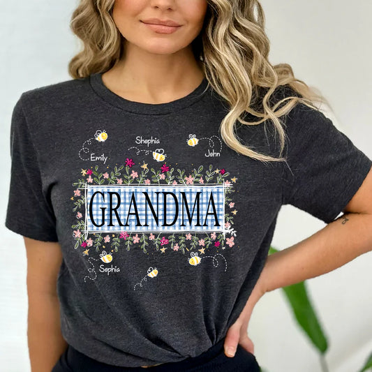 Custom Wildflower Soft Colors Grandma And Kids Bee T-Shirt