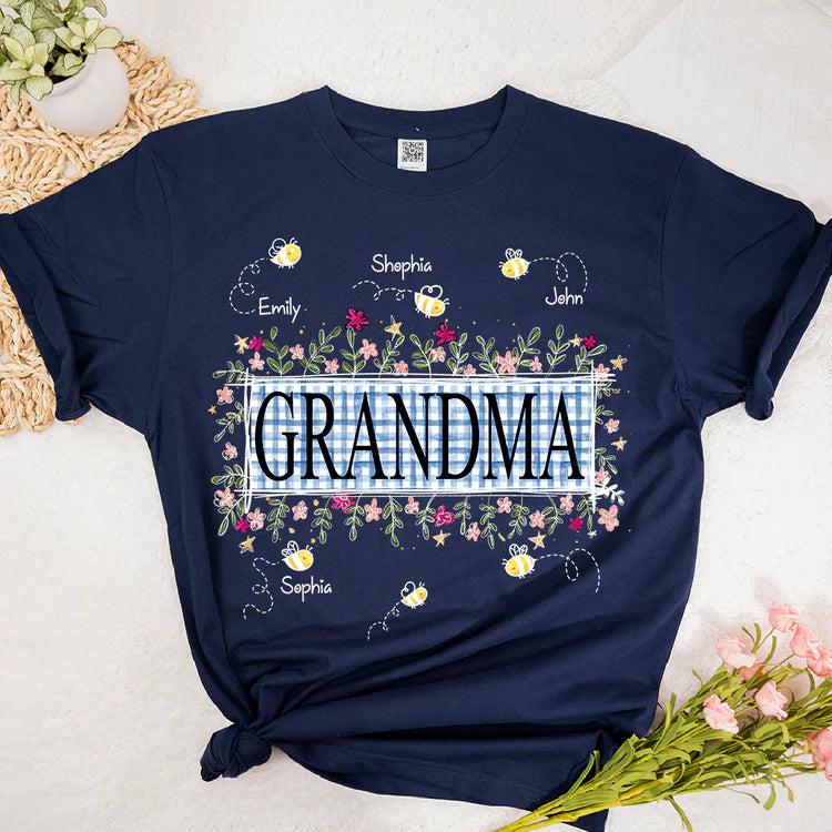 Custom Wildflower Soft Colors Grandma And Kids Bee T-Shirt