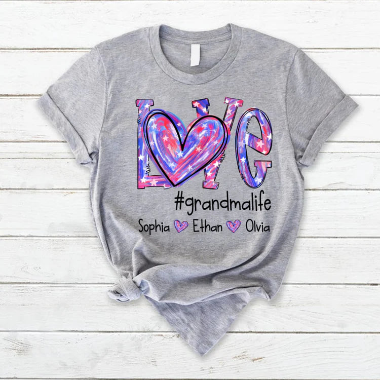 Love Grandmalife/MomLife Color And Grandkids/Son Custom Names T-Shirt