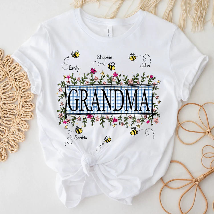 Custom Wildflower Soft Colors Grandma And Kids Bee T-Shirt