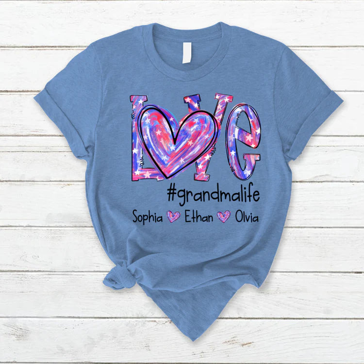 Love Grandmalife/MomLife Color And Grandkids/Son Custom Names T-Shirt