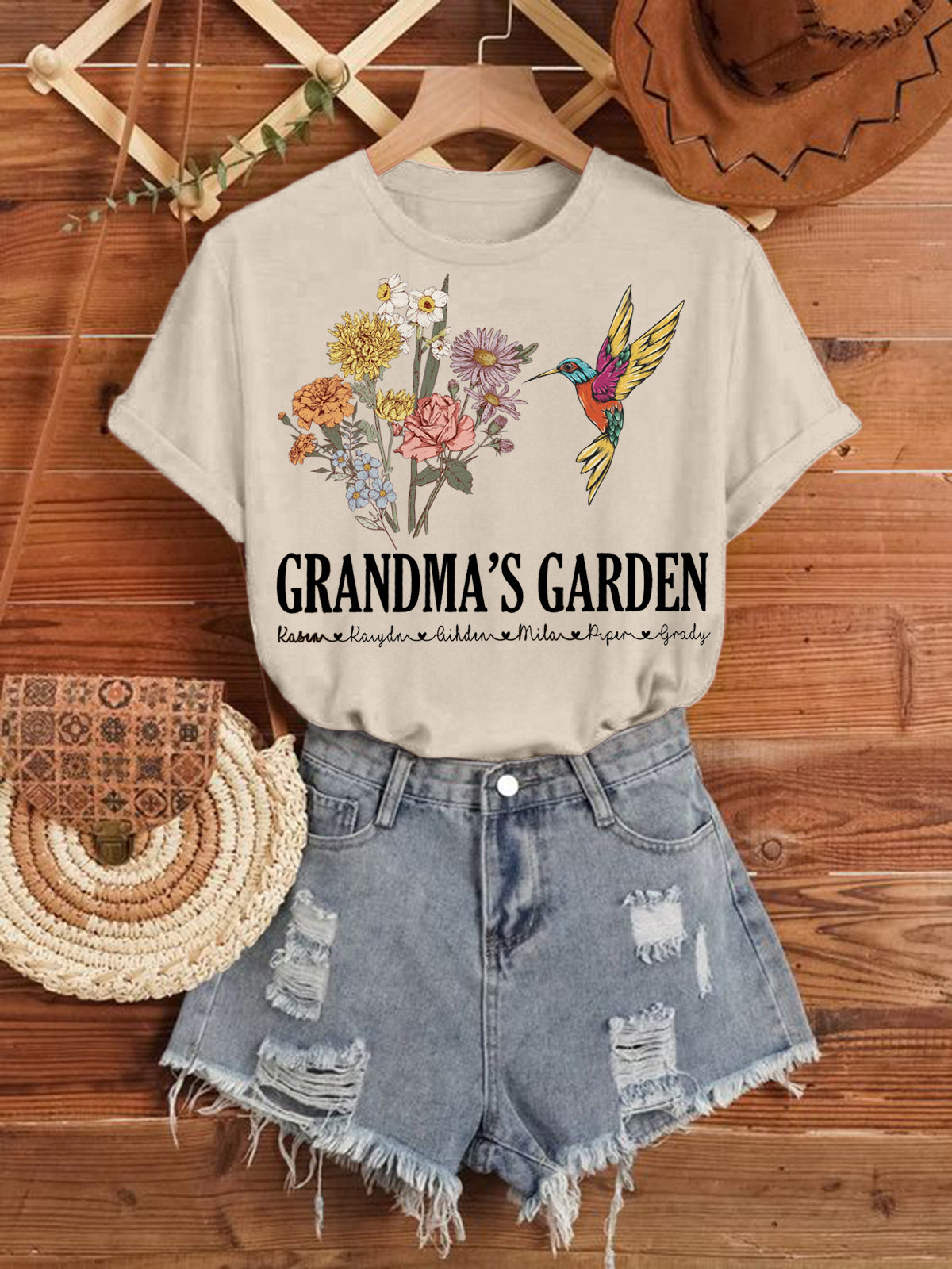 Customized Hummingbird Floral Short Sleeve