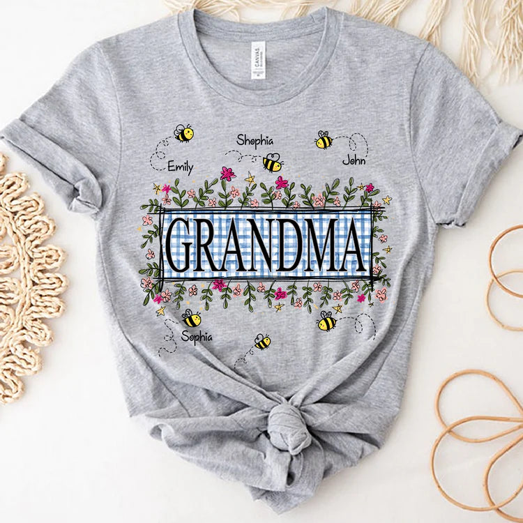 Custom Wildflower Soft Colors Grandma And Kids Bee T-Shirt