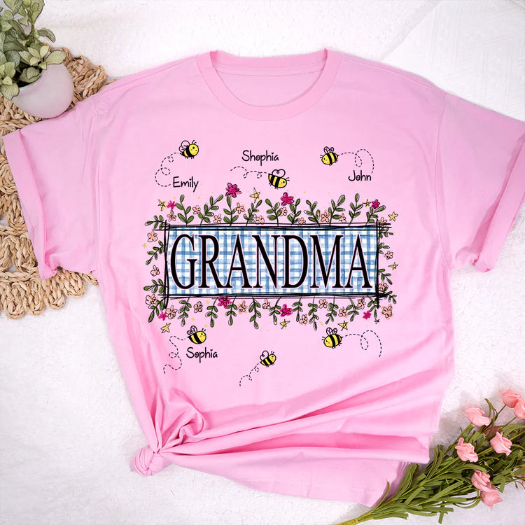 Custom Wildflower Soft Colors Grandma And Kids Bee T-Shirt