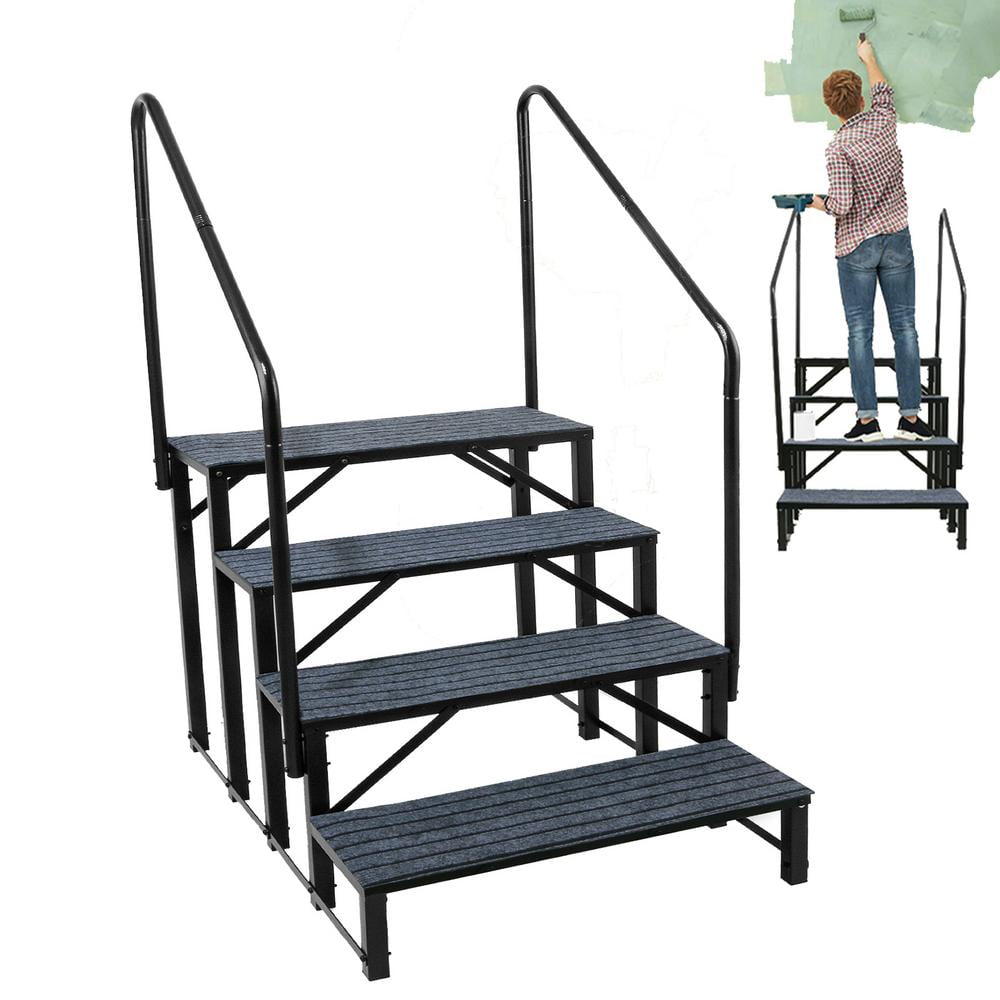 WZTO RV Stairs 4 Step Handrails Attached Outdoor RV Stairs 4 Step Ladder High Load Bearing Capacity Steps for Home Renovation for Caravan Travel Trailer Swim Spa stylish