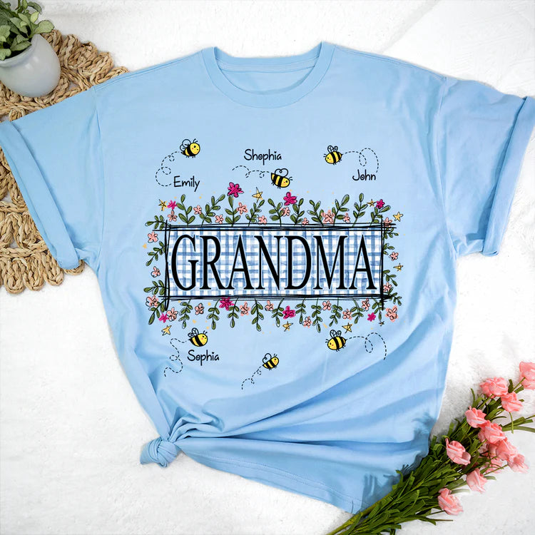 Custom Wildflower Soft Colors Grandma And Kids Bee T-Shirt