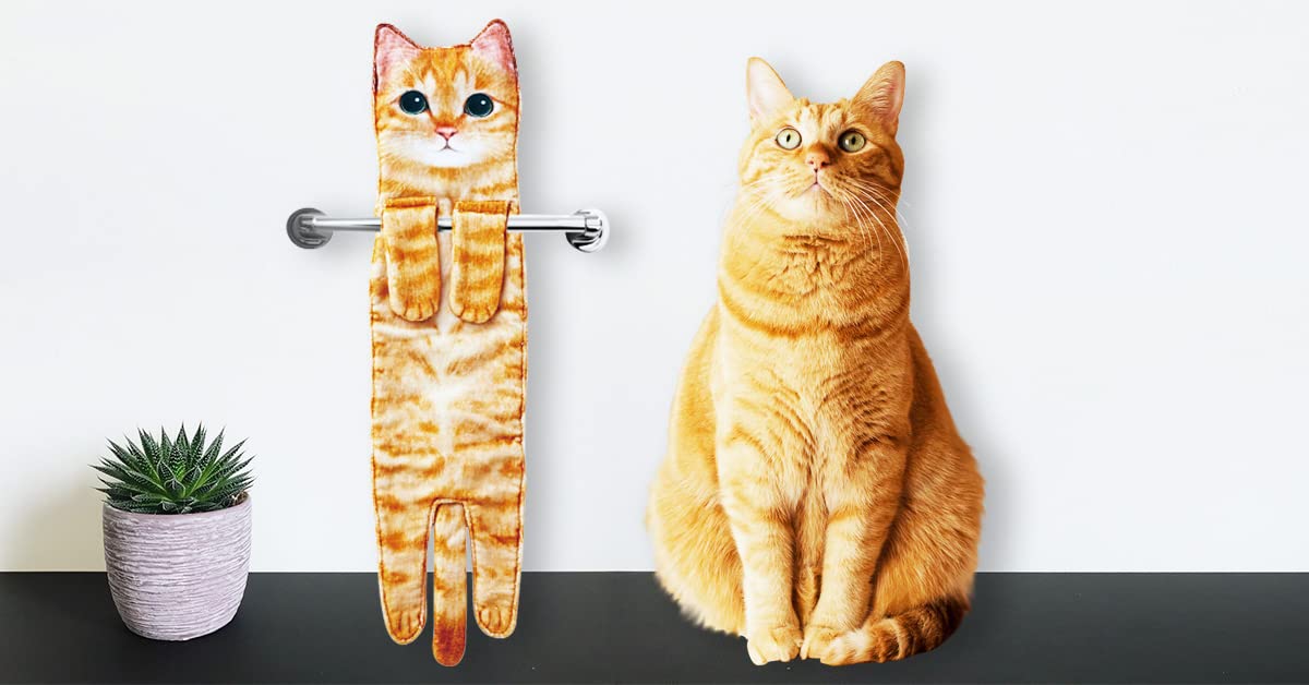 Cat Funny Hand Towels for Bathroom Kitchen - Cute Decorative Cat Decor Hanging Washcloths Face Towels Super Absorbent Soft