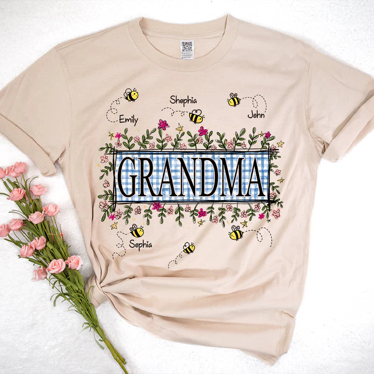 Custom Wildflower Soft Colors Grandma And Kids Bee T-Shirt