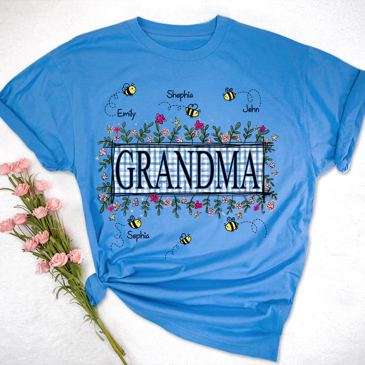 Custom Wildflower Soft Colors Grandma And Kids Bee T-Shirt