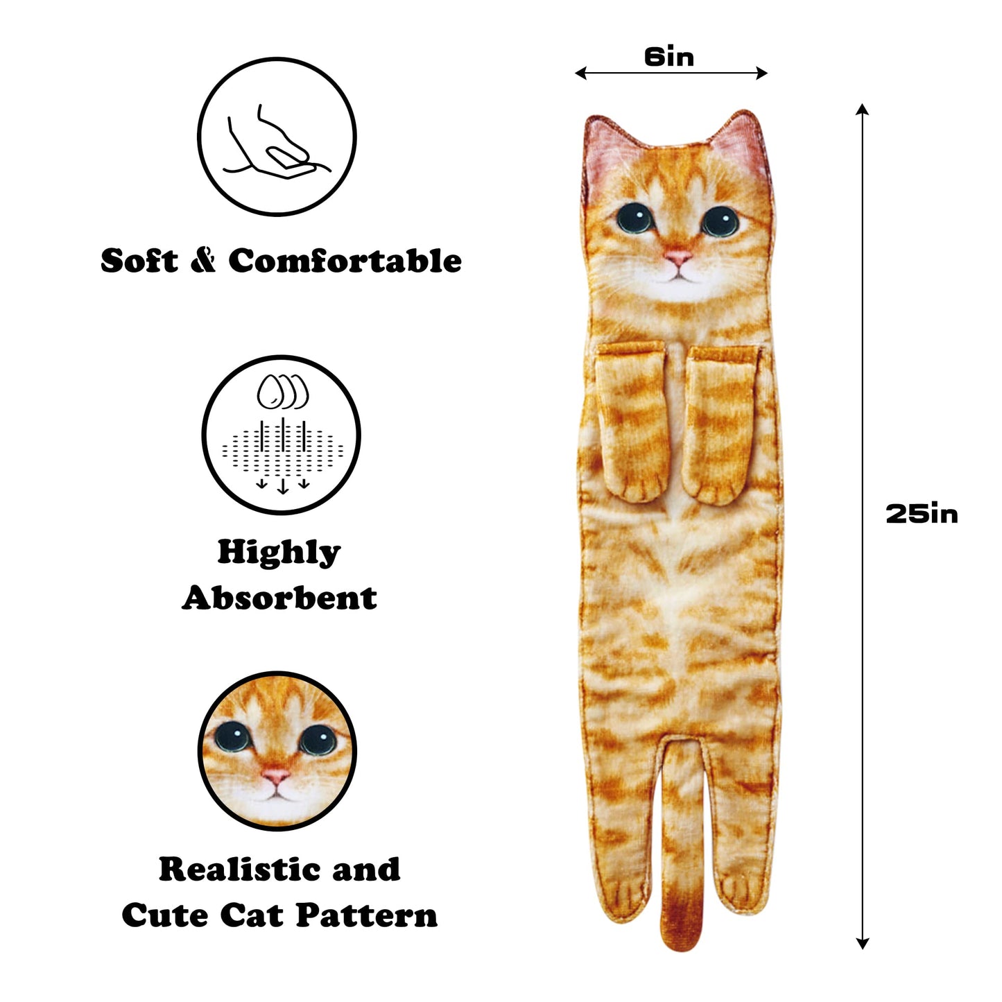 Cat Funny Hand Towels for Bathroom Kitchen - Cute Decorative Cat Decor Hanging Washcloths Face Towels Super Absorbent Soft