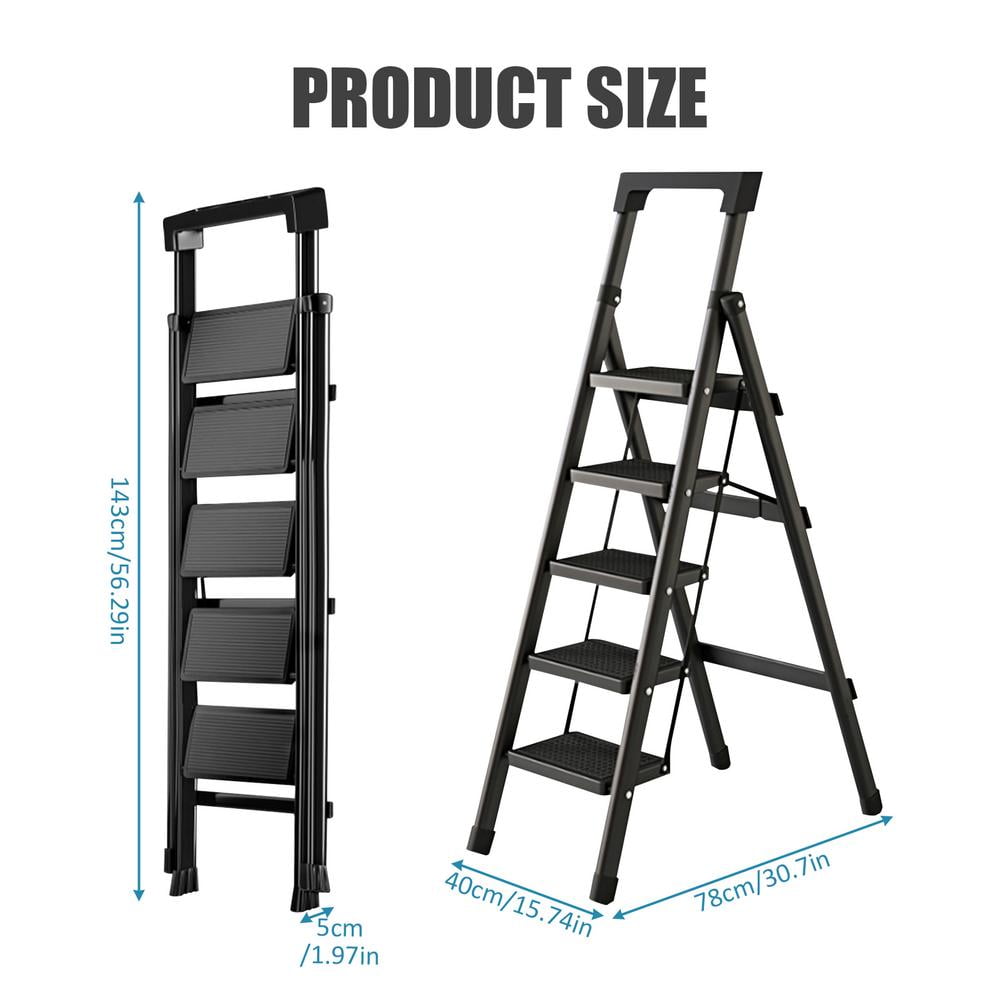 WZTO Foldable Step Ladder Multifunctional Foldable Stool Ladder Black Space Saving Step Stool Portable Step Stool for Bathroom Work Kitchen Garage well made