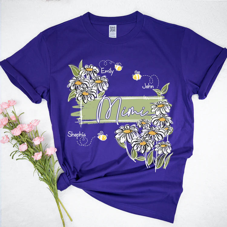 Custom Art Wildflowers Mimi And Bee Kids T-Shirt