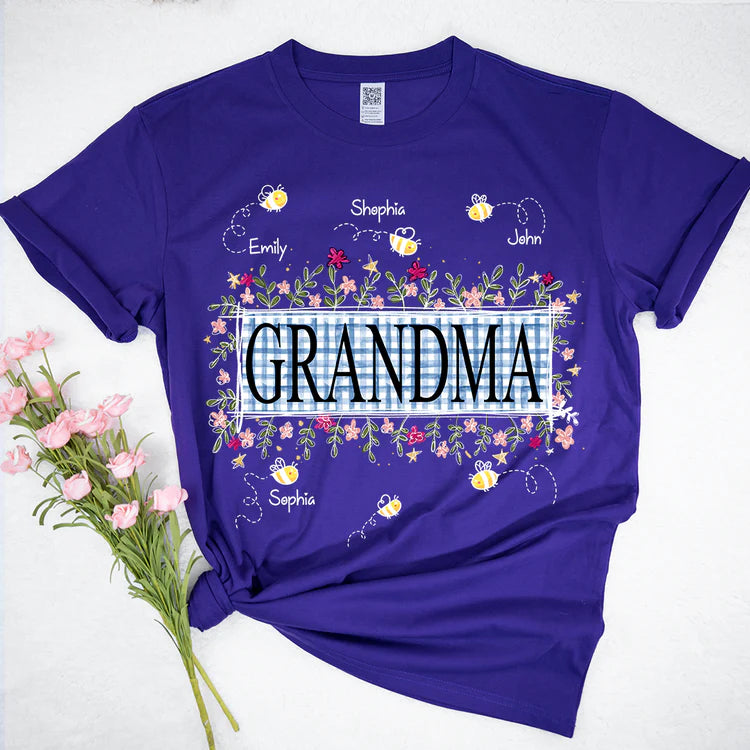 Custom Wildflower Soft Colors Grandma And Kids Bee T-Shirt