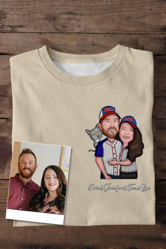 Custom Baseball Couple Photo Embroidery T-Shirts for Your Family, Couples