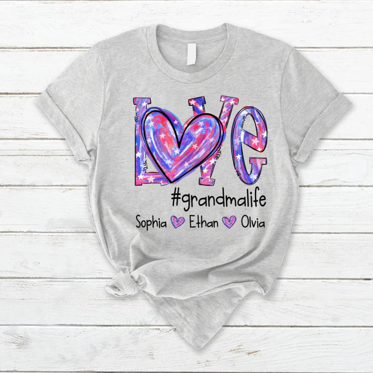 Love Grandmalife/MomLife Color And Grandkids/Son Custom Names T-Shirt