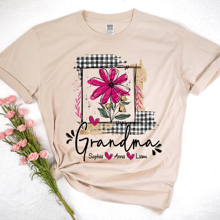 Custom Artistic Checkered Wildflowers As A Gift T-Shirt