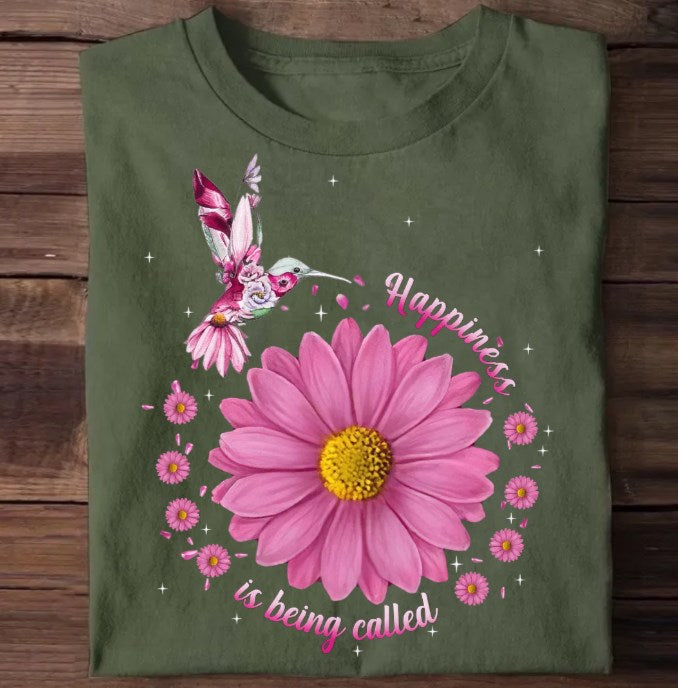 Pink Floral Hummingbird Happiness Is Being Called Grandma, Gift For Nana Auntie Mommy Personalized T-shirt