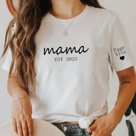 Personalized Mama T-shirt with Custom Name On The Sleeve for Mother's Day