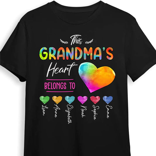 Custom Colorful Heart Print Grandma Auntie Mom, Sweet Heart Kids' Names Print T-shirt