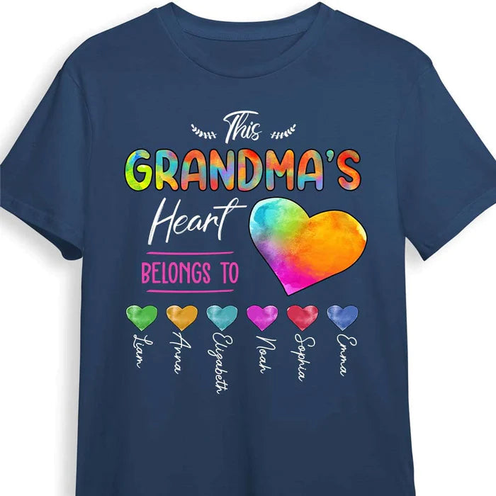 Custom Colorful Heart Print Grandma Auntie Mom, Sweet Heart Kids' Names Print T-shirt