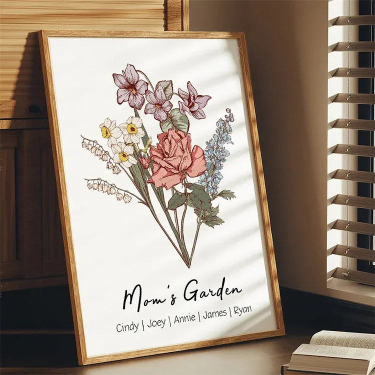 Personalized Birth Flower Family Bouquet Names Frame