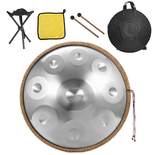 WZTO Handpan Drum 18 Inches G Minor, 9 Notes Hand Drum Instrument, Steel Hand Drum, Handpan Drum With Drum Storage Bag, Mallet, Braid, Stand, Sound Stickers, Cleaning Cloth