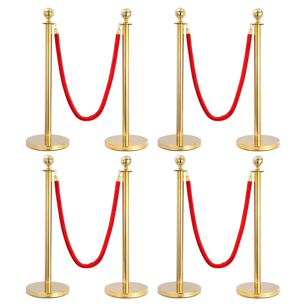 WZTO Red Carpet Ropes and Poles 8pcs Stainless Steel Hollow Base Stanchion Post Set Party Supplies Crowd Control Barriers with 4pcs Velvet Rope Red Carpet Poles for Ticketing famous