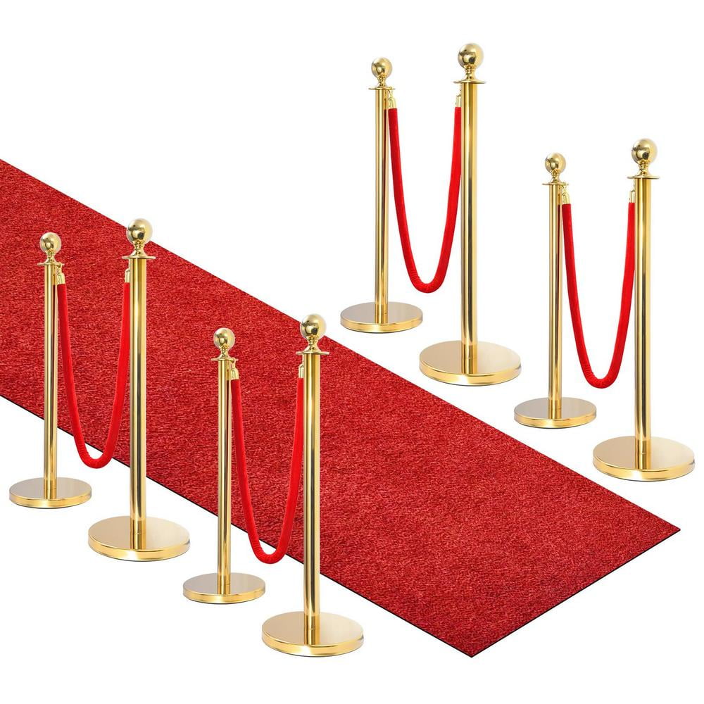 WZTO Red Carpet Poles 8pcs Stainless Steel Stanchion Post for Crowd Control Party Supplies Crowd Control Barriers with 4pcs Velvet Rope Red Carpet Poles for Ticketing realistic