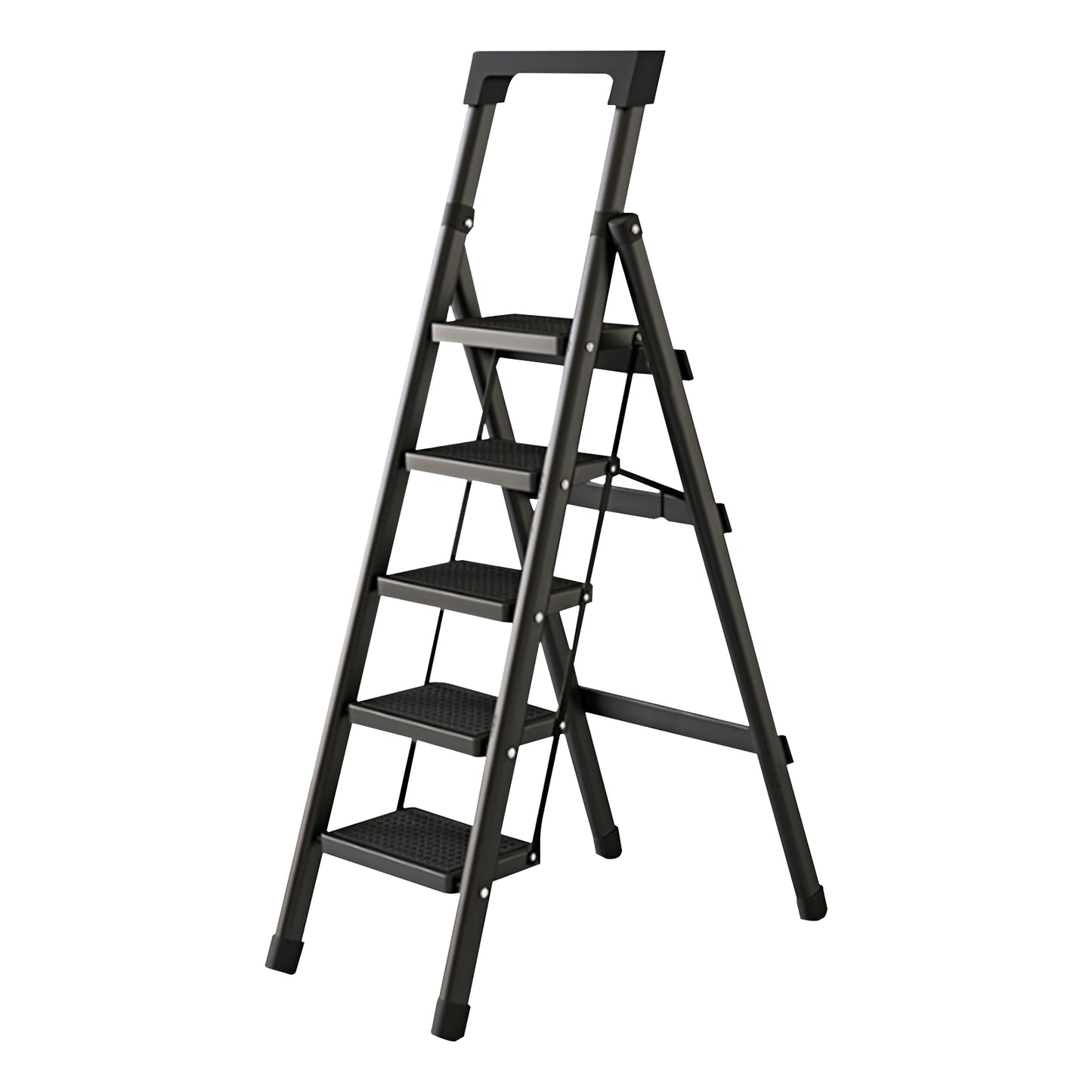 WZTO Step Stool Ladder Foldable Metal 5 Step Ladder Black Portable Step Stool Space Saving Ladder for Kitchen Garage fashion