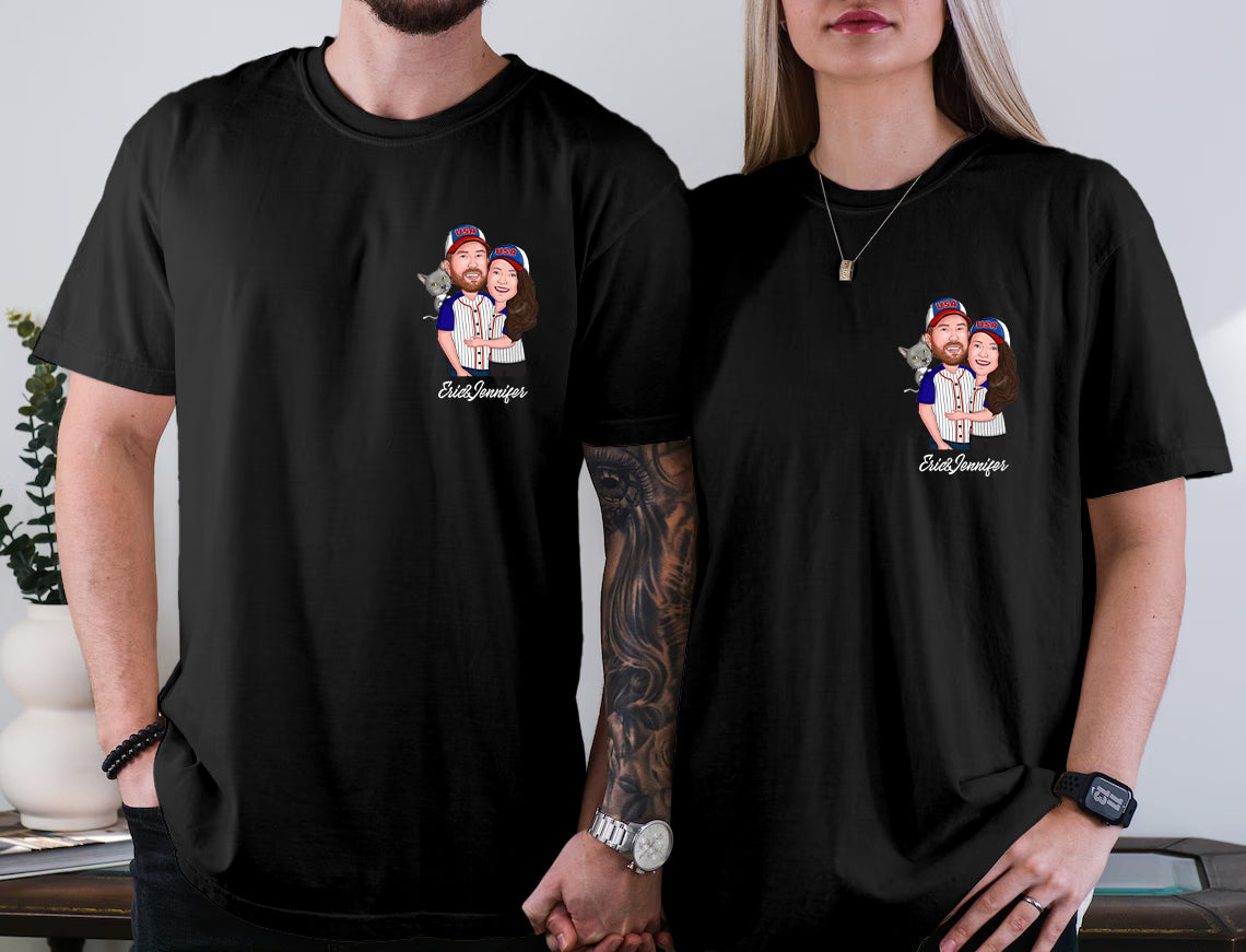 Custom Baseball Couple Photo Embroidery T-Shirts for Your Family, Couples