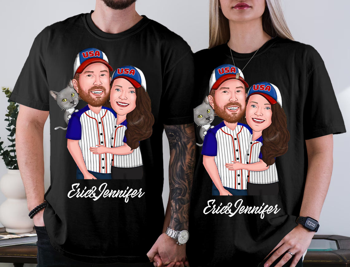 Custom Baseball Couple Photo Print T-Shirts for Your Family, Couples