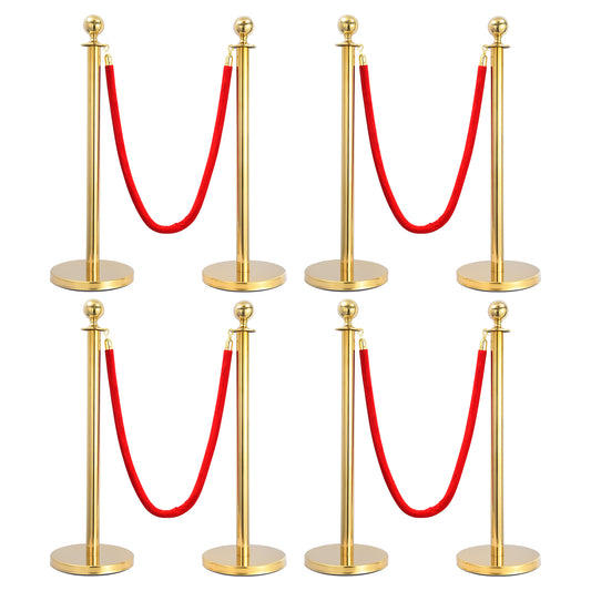 WZTO Crowd Control Stanchion 8pcs Stainless Steel Stanchion Post for Crowd Control Party Supplies Crowd Control Barriers with 4pcs Velvet Rope Red Carpet Poles for Ticketing best service