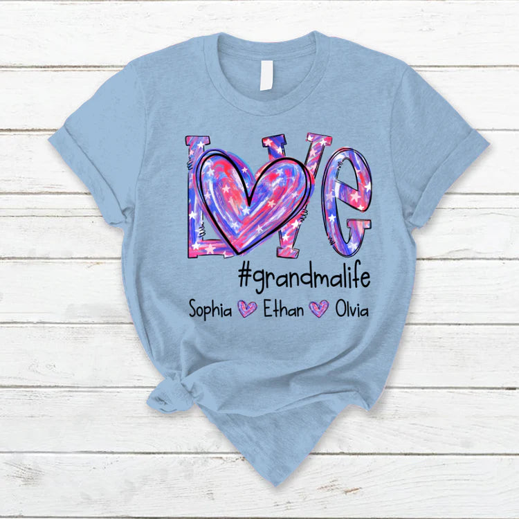 Love Grandmalife/MomLife Color And Grandkids/Son Custom Names T-Shirt