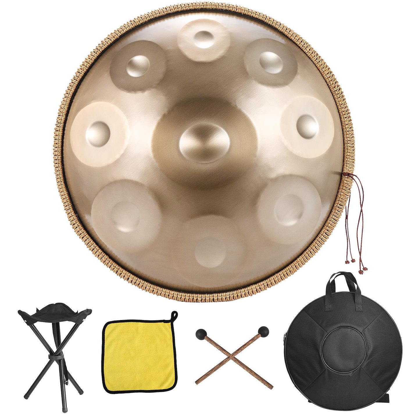 WZTO Hand Pan Drum 18 Inches G Minor 9 Notes Steel Hand Drum Zen Drum Percussion Includes Hand Pan Bag Mallets Braided Rope Stand Stickers Cloth calm