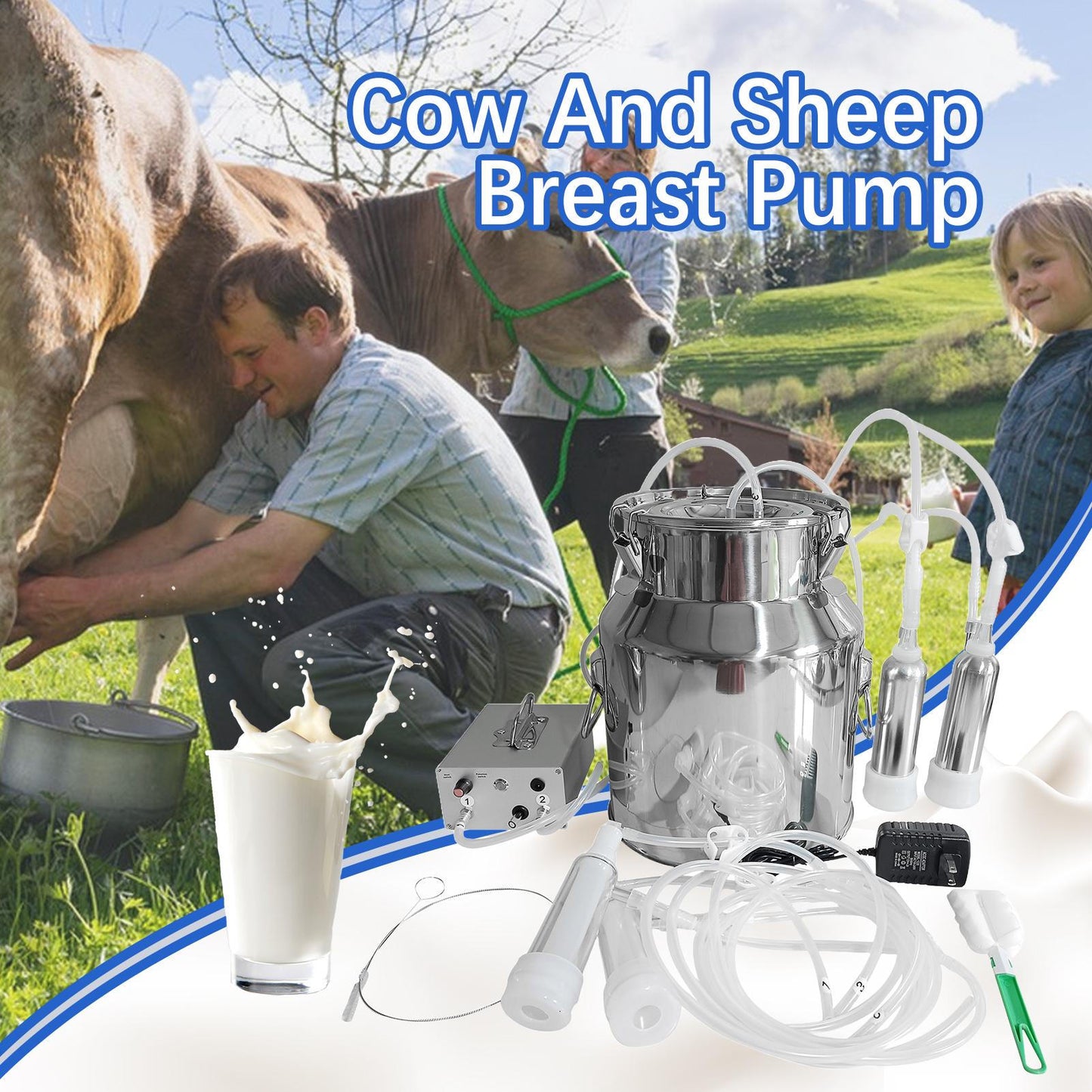 WZTO Milking Machine For Cows And Goats Automatic Breast Pump 5L Milk Bucket Adjustable Suction Pulsating Vacuum Pump Efficient Milking Machine very well